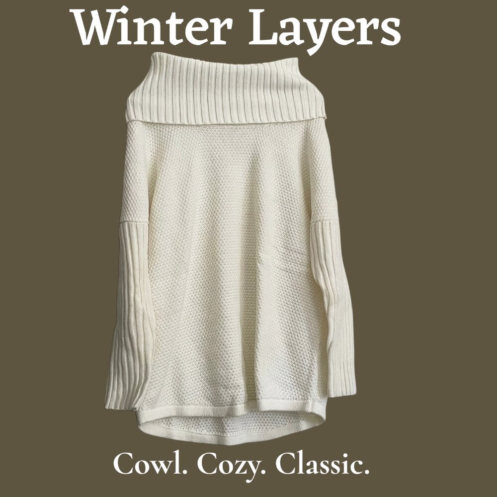 Winter Layers – Off-White Knit Turtleneck Sweater  Waffle & Rib Texture  Size 0M